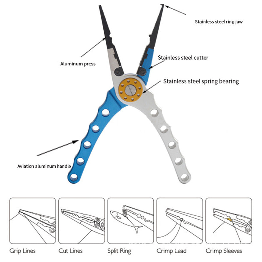 7. 9 Aluminium Fishing Pliers Hook Remover Line Cutting Mono Braid Fish Grip
