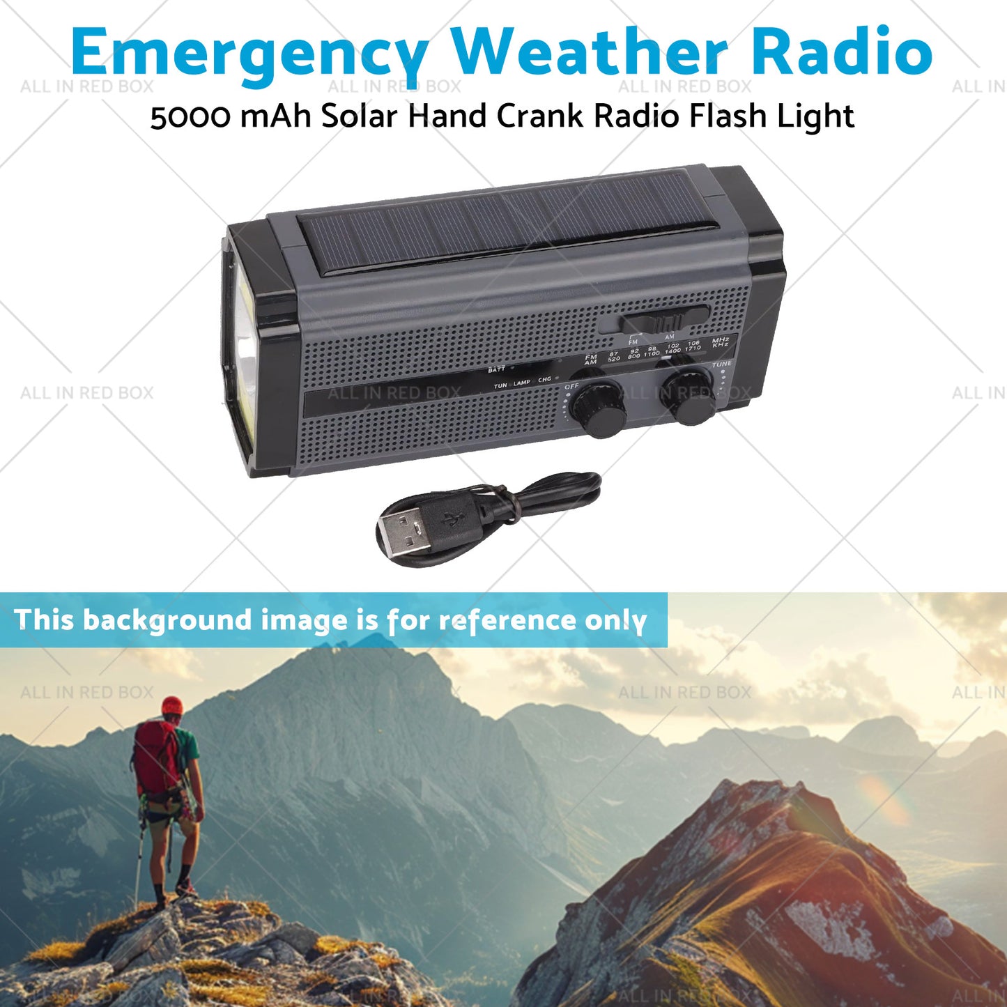 {{ Solar Hand Crank Radio Emergency Weather 5000mAh Power Bank Flash Light Black }} - Buy Car Parts Online at {{ Kaka Auto Parts }}.