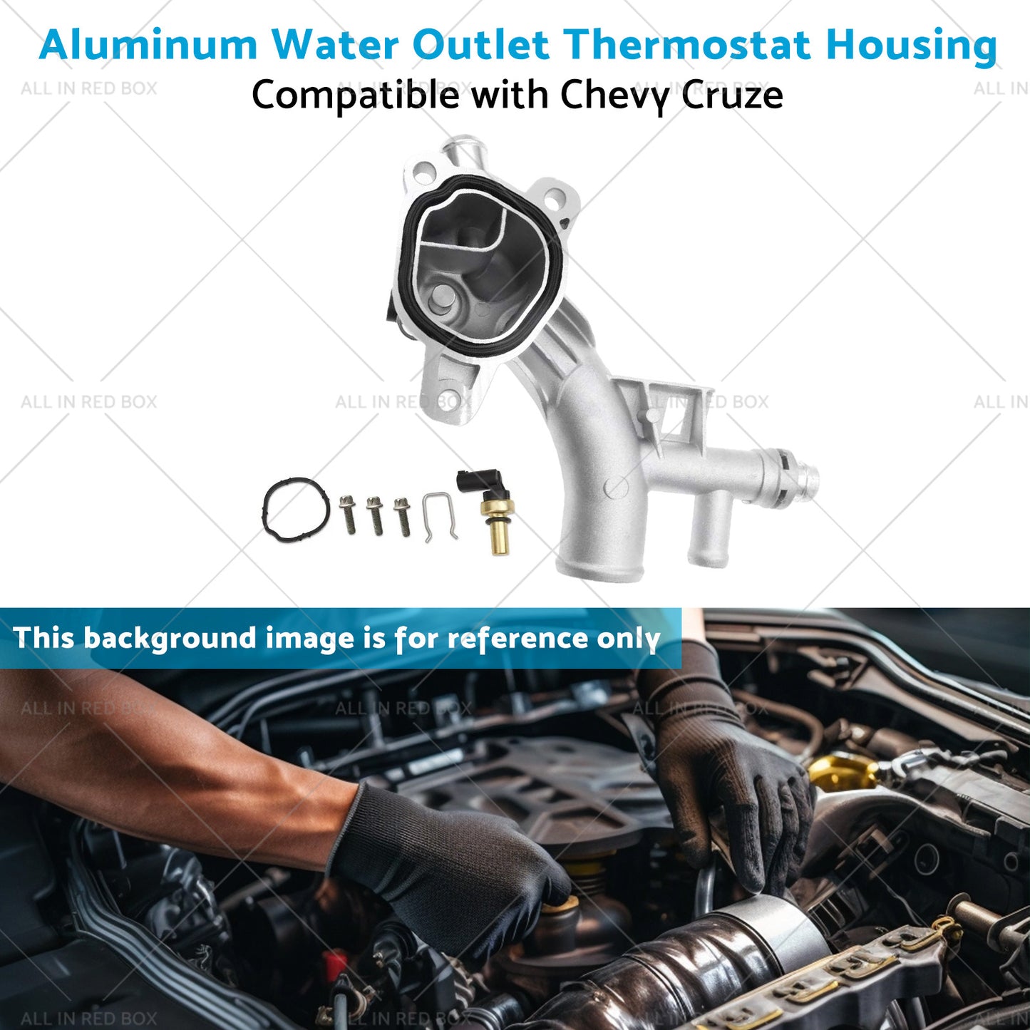 {{ Water Outlet Thermostat Housing Aluminum Suitable for Chevy Cruze 1. 4L 11-18 }} - Buy Car Parts Online at {{ Kaka Auto Parts }}.