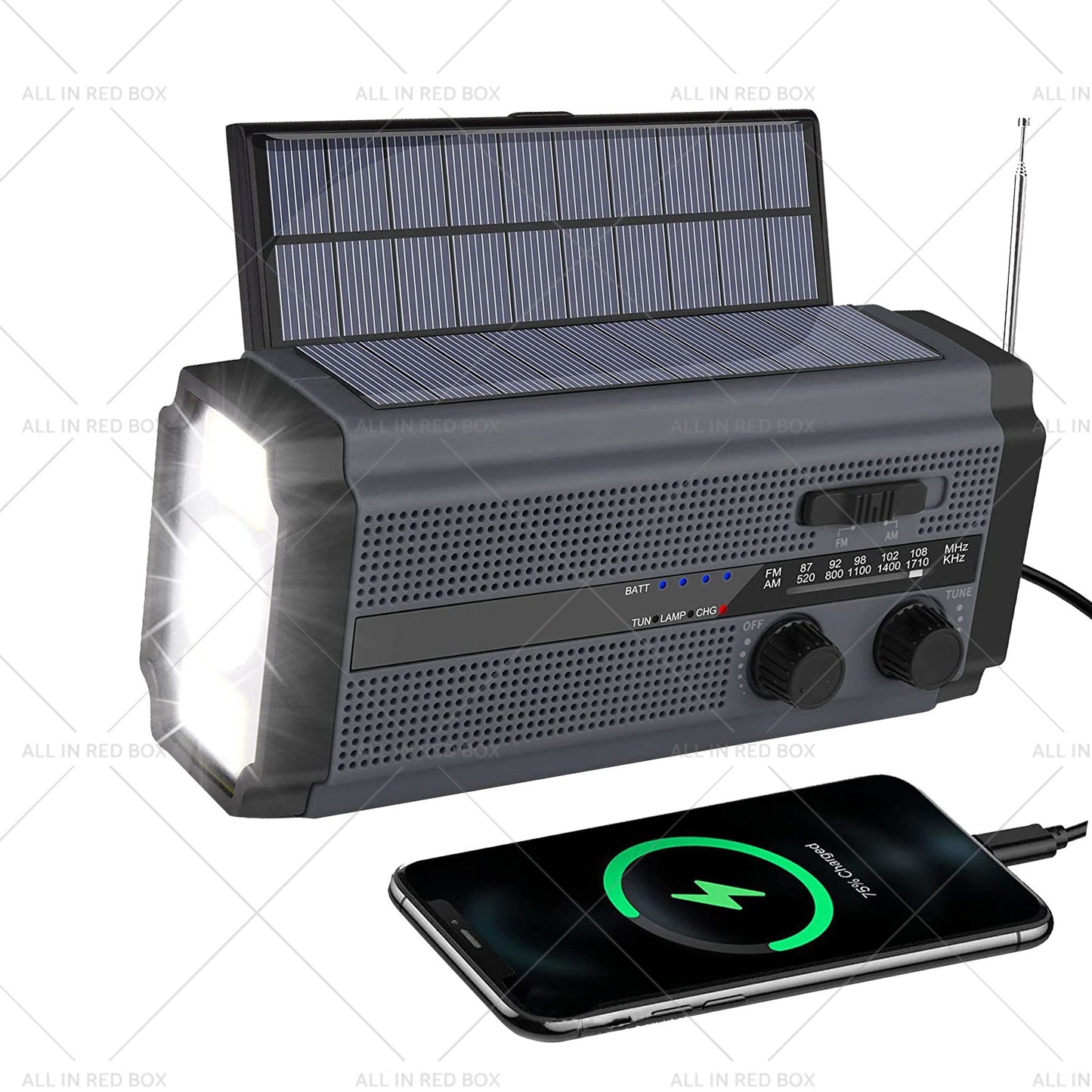 {{ Solar Hand Crank Radio Emergency Weather 5000mAh Power Bank Flash Light Black }} - Buy Car Parts Online at {{ Kaka Auto Parts }}.