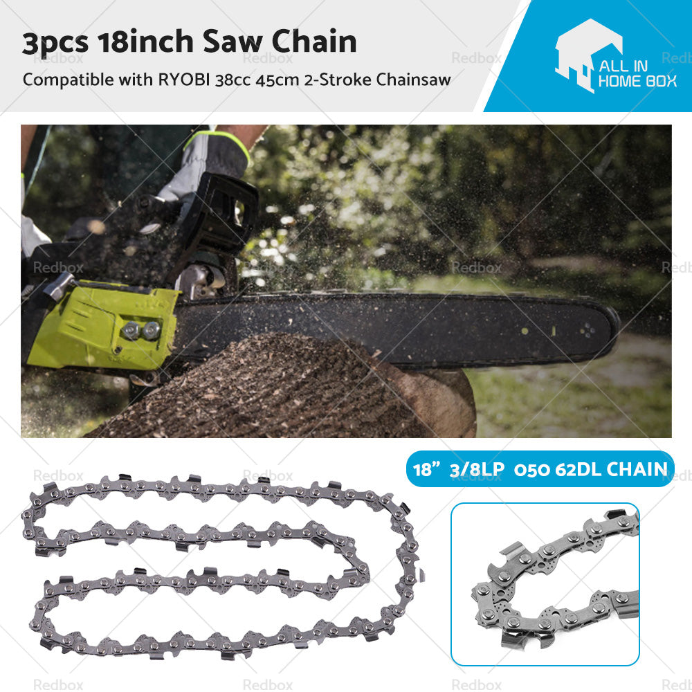 3PCS 18 inch 3 or 8LP 62DL Chainsaw Chain Suitable for RYOBI 38cc 45cm 2-Stroke RCS3845