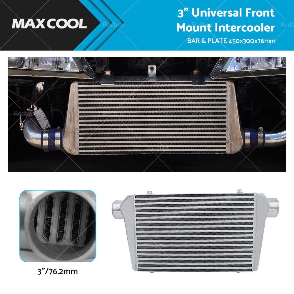 Intercooler 3 inch Universal Aluminum Turbo 450x300x76mm Bar Plate FMIC Front Mount