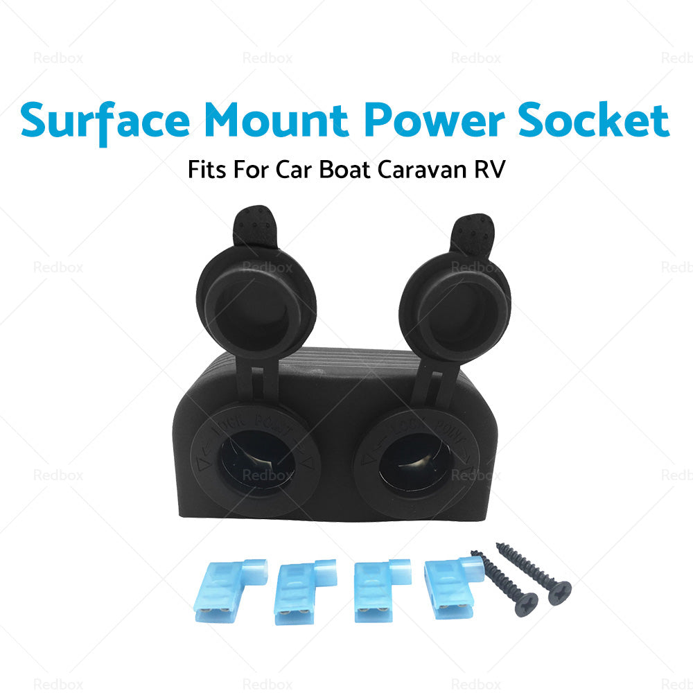 {{ 12V-24V DOUBLE SURFACE MOUNT DUAL POWER SOCKET BLACK Cigarette Boat Caravan RV }} - Buy Car Parts Online at {{ Kaka Auto Parts }}.