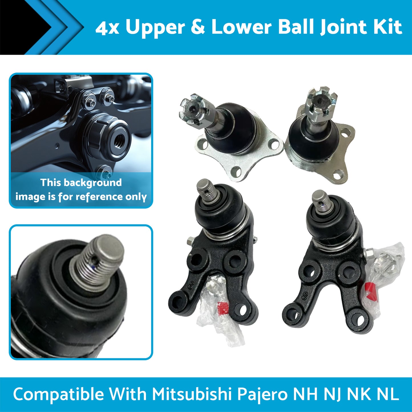 {{ 4x Upper & Lower Ball Joint Kit Suitable for Mitsubishi Pajero NH NJ NK NL 91-00 }} - Buy Car Parts Online at {{ Kaka Auto Parts }}.