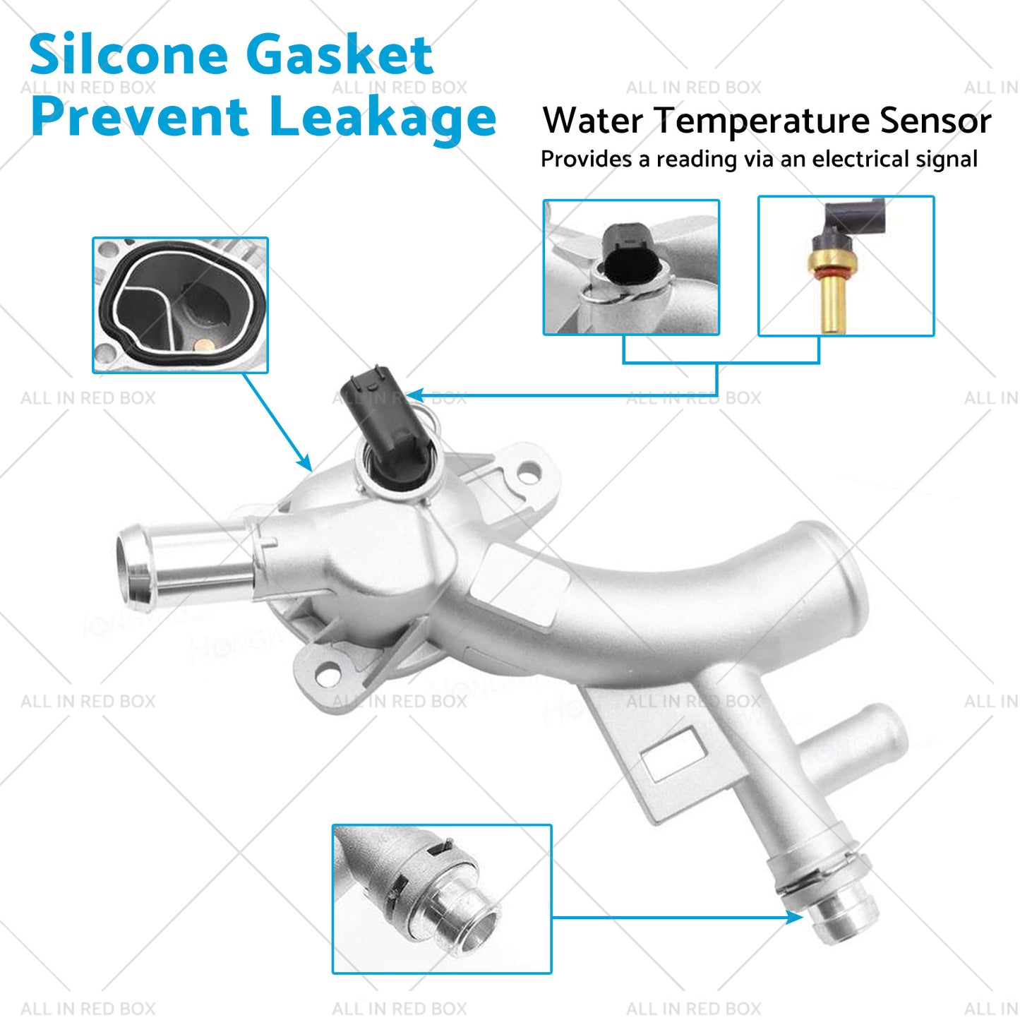 {{ Water Outlet Thermostat Housing Aluminum Suitable for Chevy Cruze 1. 4L 11-18 }} - Buy Car Parts Online at {{ Kaka Auto Parts }}.