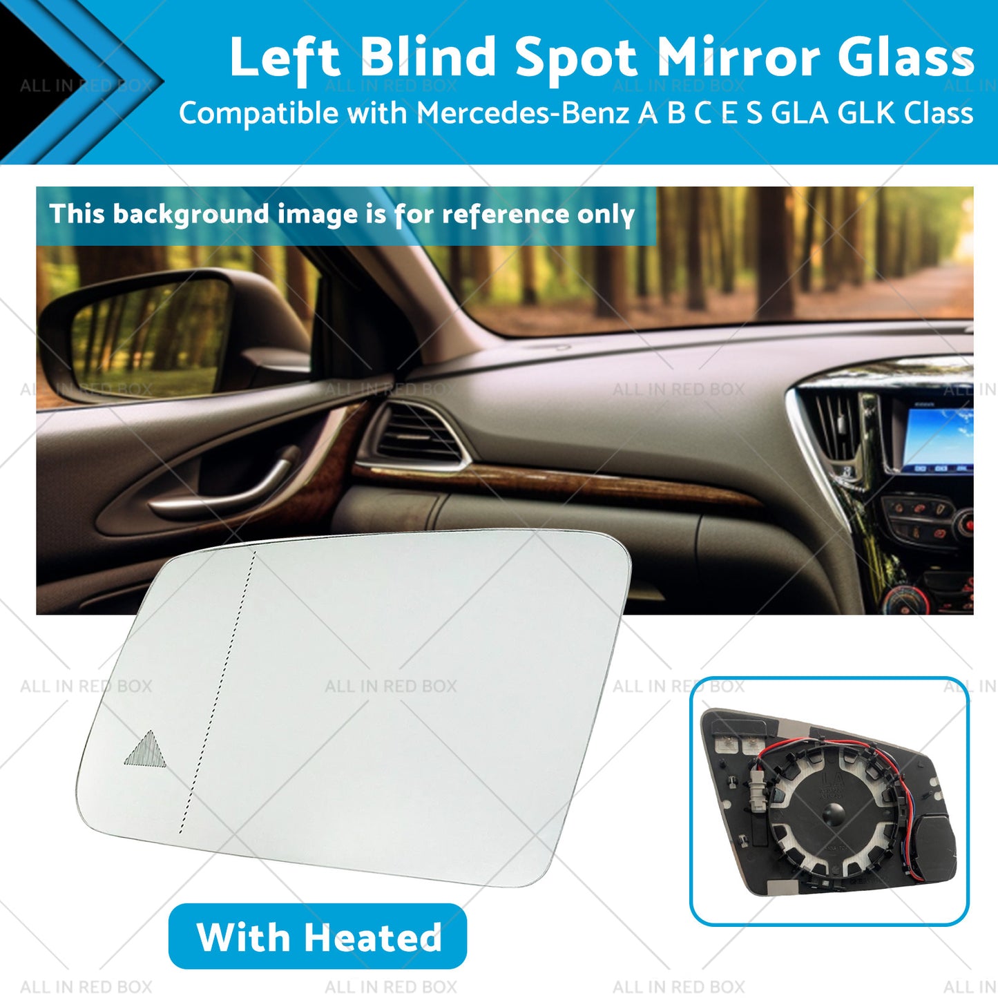 {{ Left Blind Spot Mirror Glass Suitable for Mercedes-Benz ABCES GLA GLK Class W204 }} - Buy Car Parts Online at {{ Kaka Auto Parts }}.