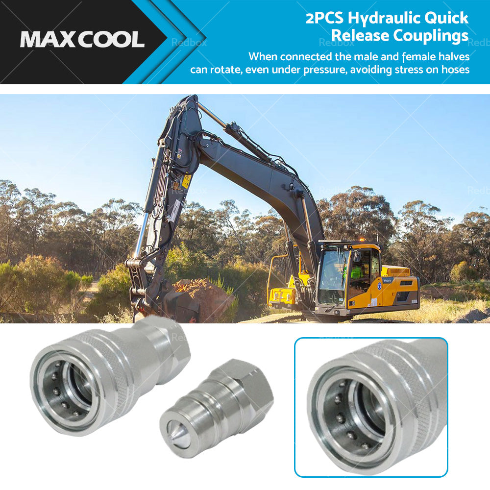 PAIR Hydraulic Quick Release Coupling 1 or 2 inch BSP Set Tractor Loader Male and Female