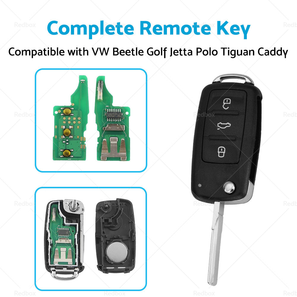 Complete Remote Key 433Mhz Suitable For VW Beetle Golf Jetta Polo Tiguan Caddy