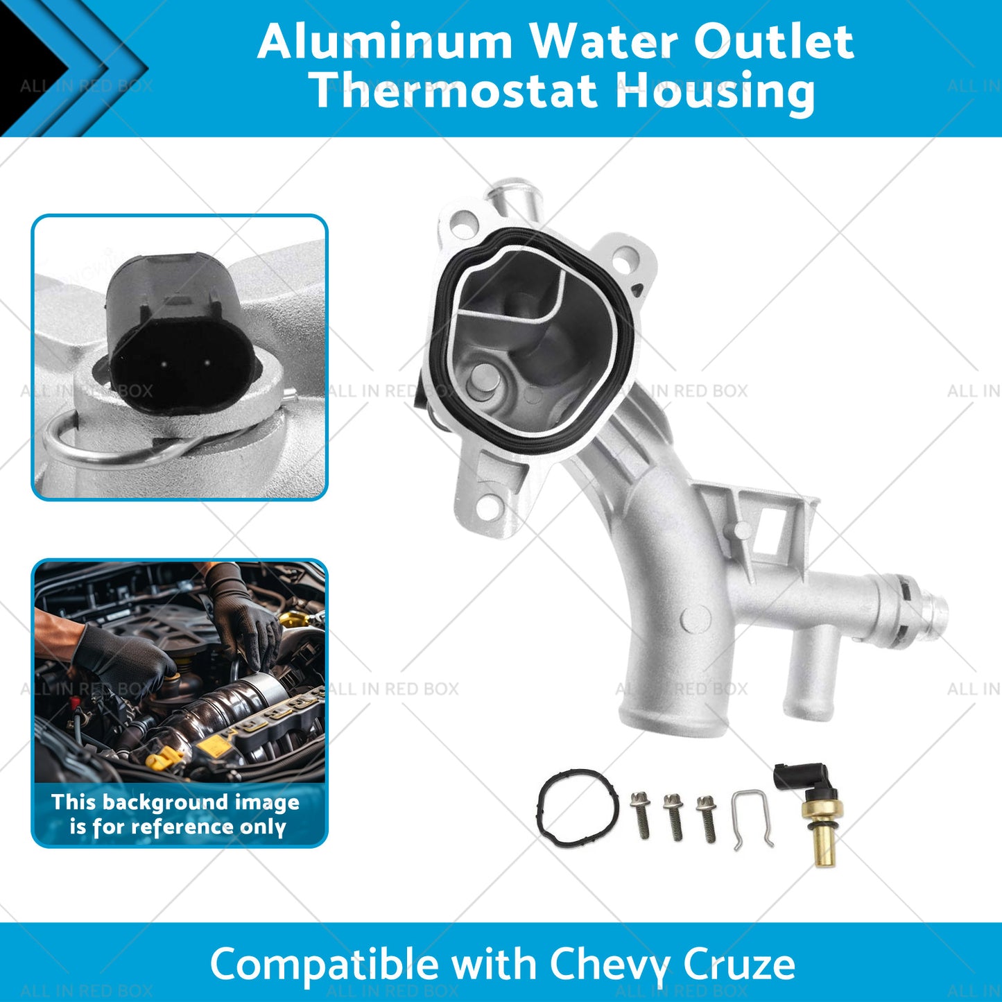 {{ Water Outlet Thermostat Housing Aluminum Suitable for Chevy Cruze 1. 4L 11-18 }} - Buy Car Parts Online at {{ Kaka Auto Parts }}.
