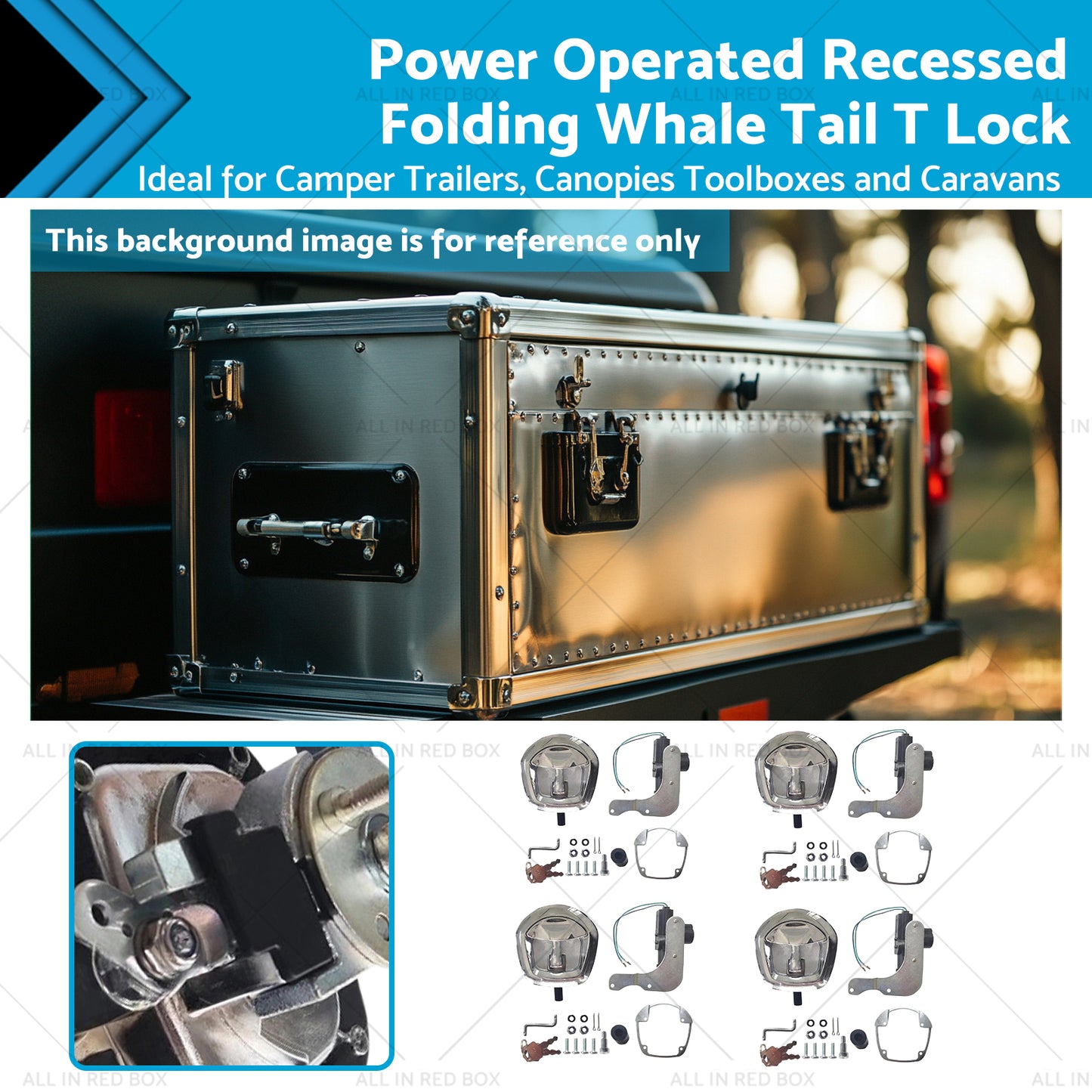 4 Set Chrome Power Operated Recessed Folding Whale Tail T-Lock Handle Toolbox