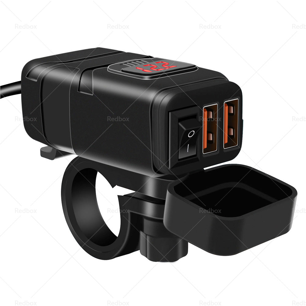 {{ Dual USB Port Motorcycle Fast Charger Socket LED Voltmeter Display ON OFF Switch }} - Buy Car Parts Online at {{ Kaka Auto Parts }}.