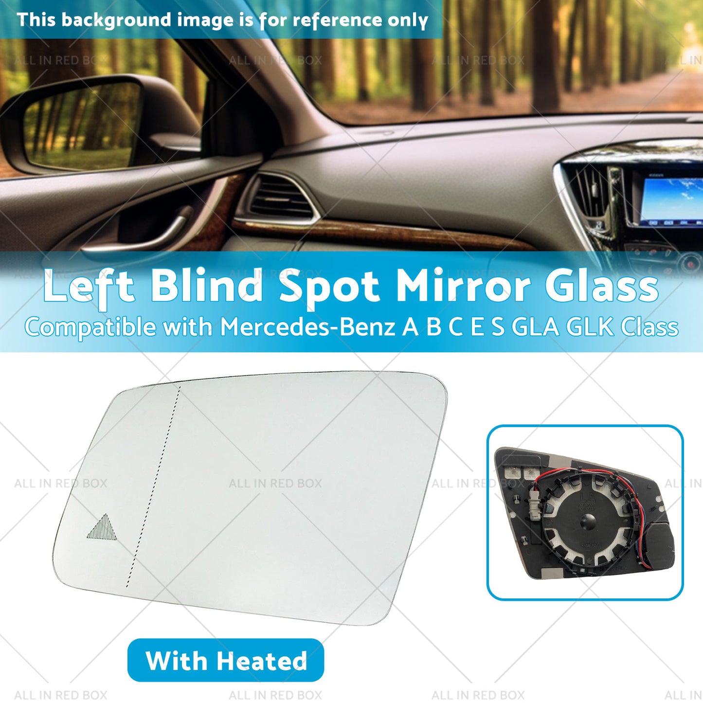 {{ Left Blind Spot Mirror Glass Suitable for Mercedes-Benz ABCES GLA GLK Class W204 }} - Buy Car Parts Online at {{ Kaka Auto Parts }}.