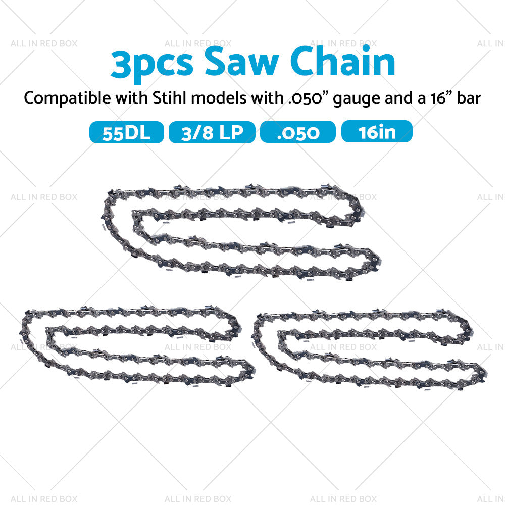 3PCS Chainsaw Chain 16 inch 3 or 8 LP. 050 55DL Suitable for Stihl. 050 Gauge 16 inch bar