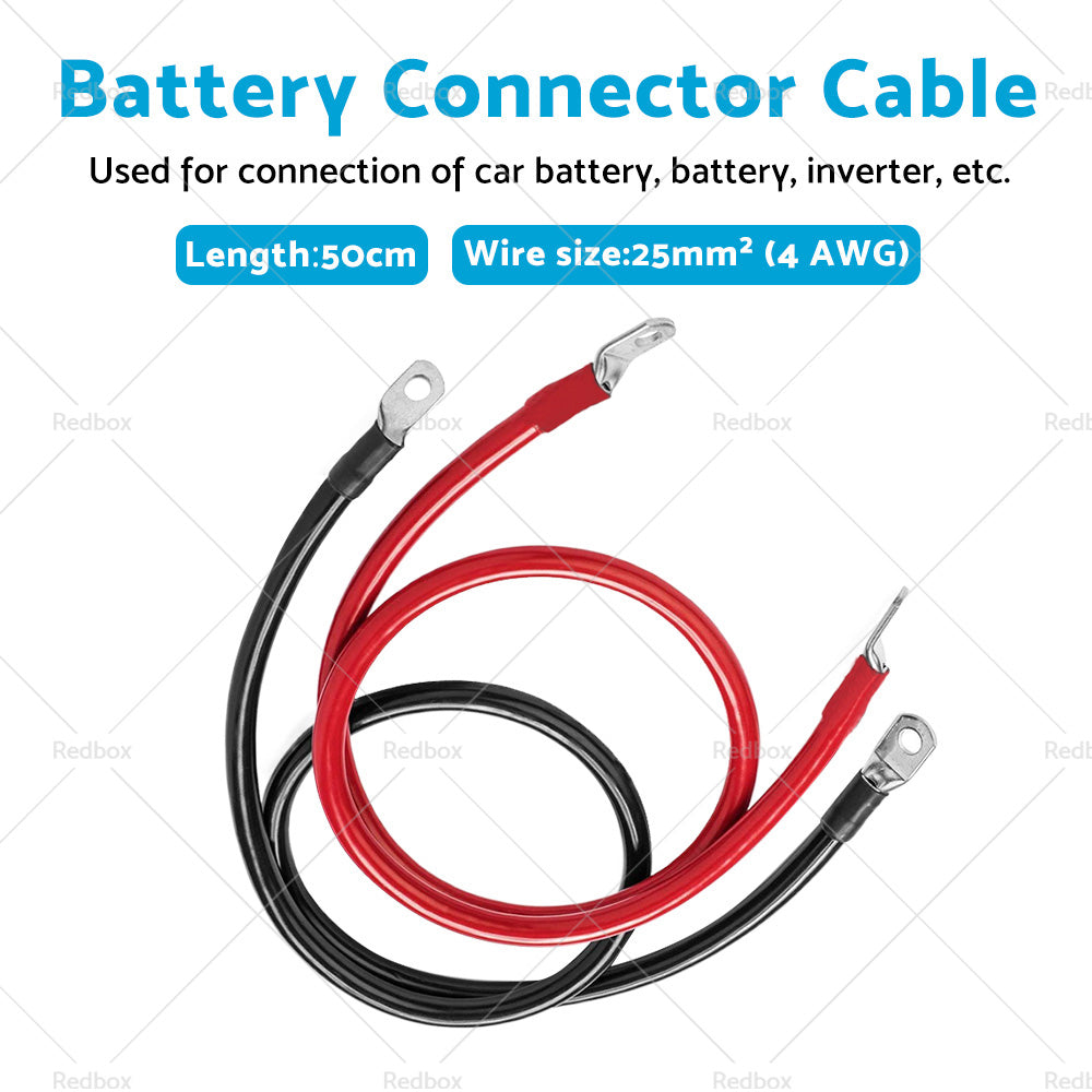 50cm 12V Battery joiner Connector Lead DC Wire 100 Amp Cable and lugs Red and Black