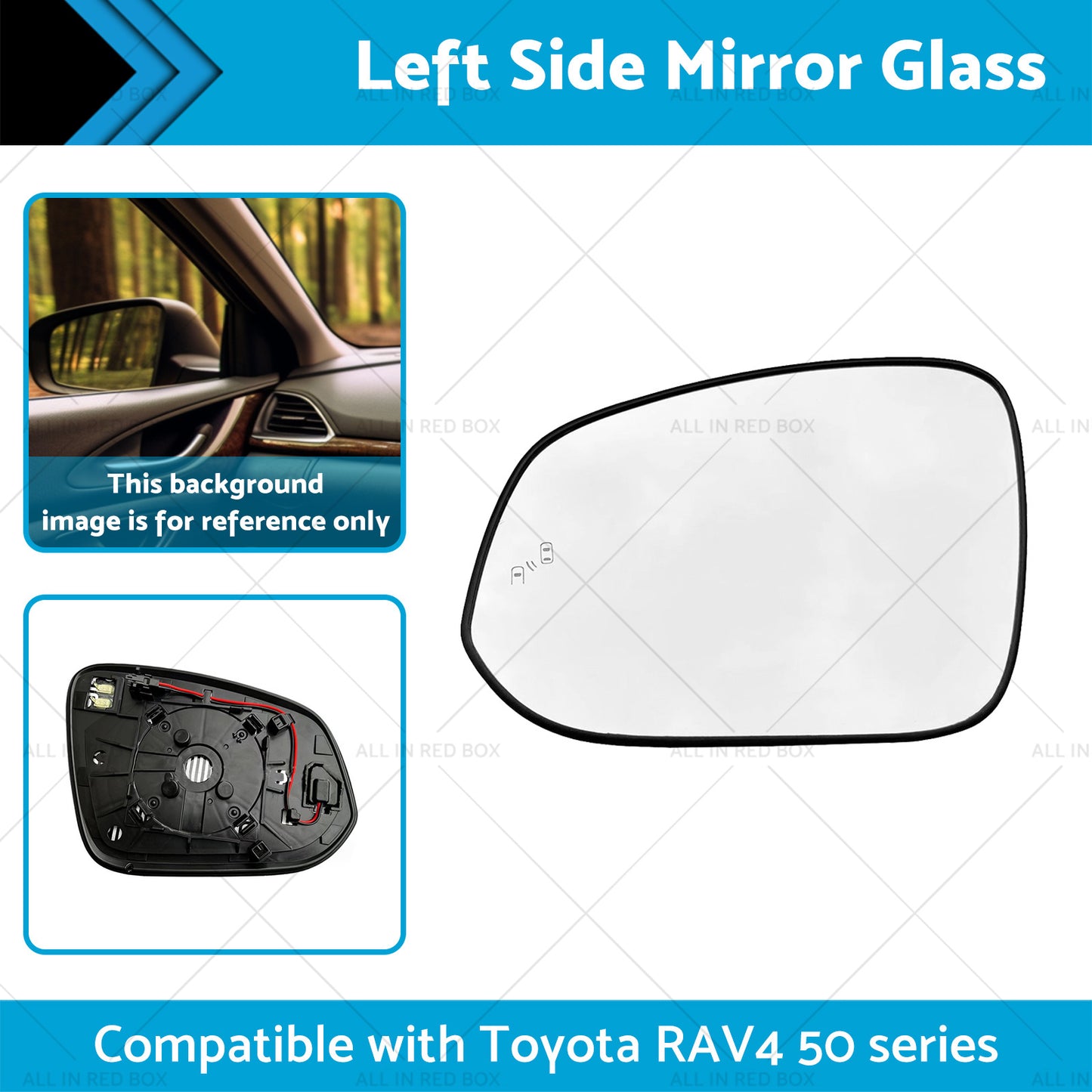 {{ Left Passenger Side Mirror Glass Suitable for Toyota RAV4 2016-2018 }} - Buy Car Parts Online at {{ Kaka Auto Parts }}.