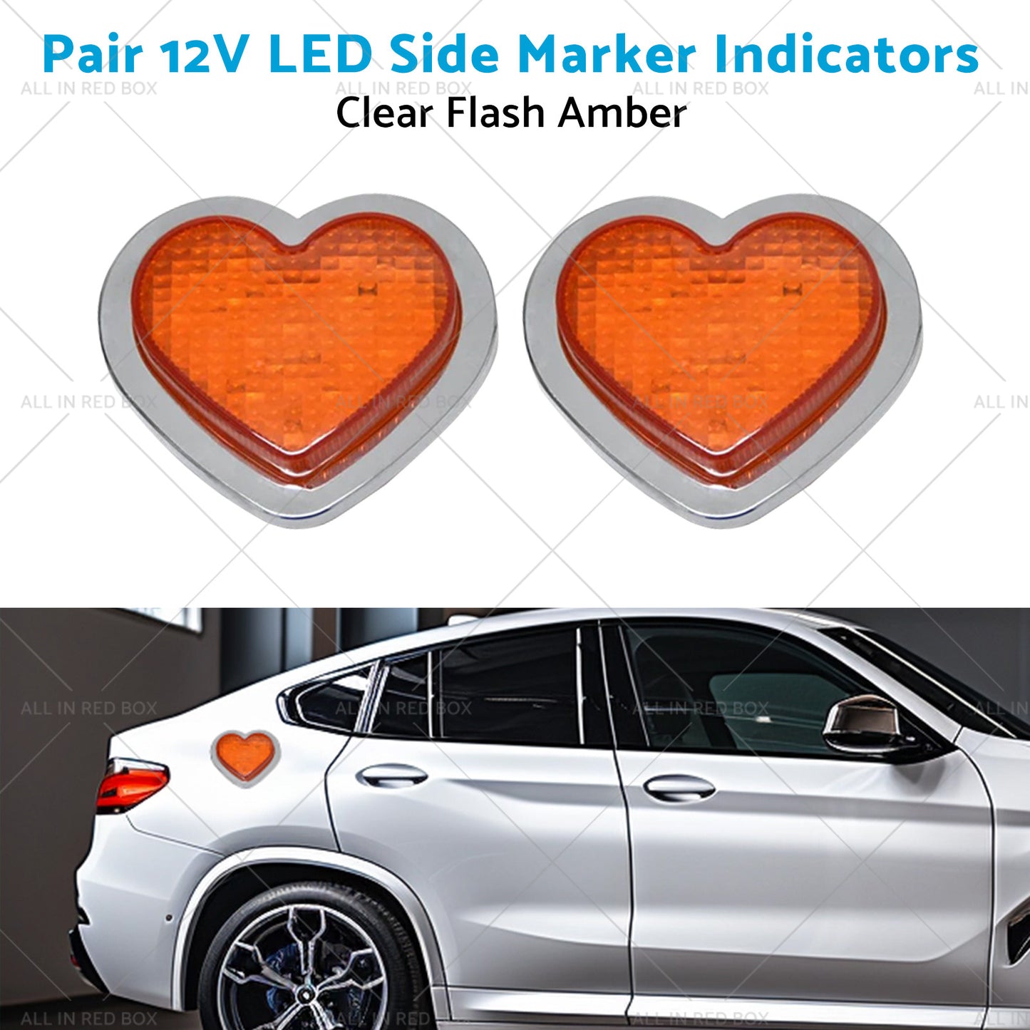 {{ Heart Pair 12V LED Side Marker Indicators Clear Flash Amber }} - Buy Car Parts Online at {{ Kaka Auto Parts }}.