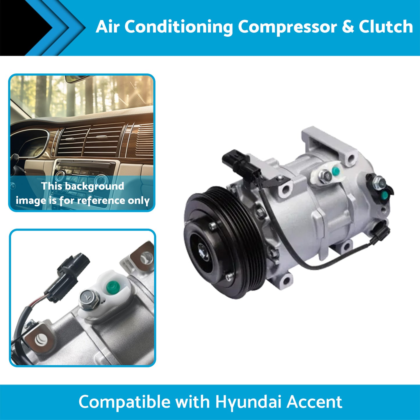 {{ Air Conditioning Compressor and Clutch Suitable for Hyundai Accent 14-19 1. 4L }} - Buy Car Parts Online at {{ Kaka Auto Parts }}.