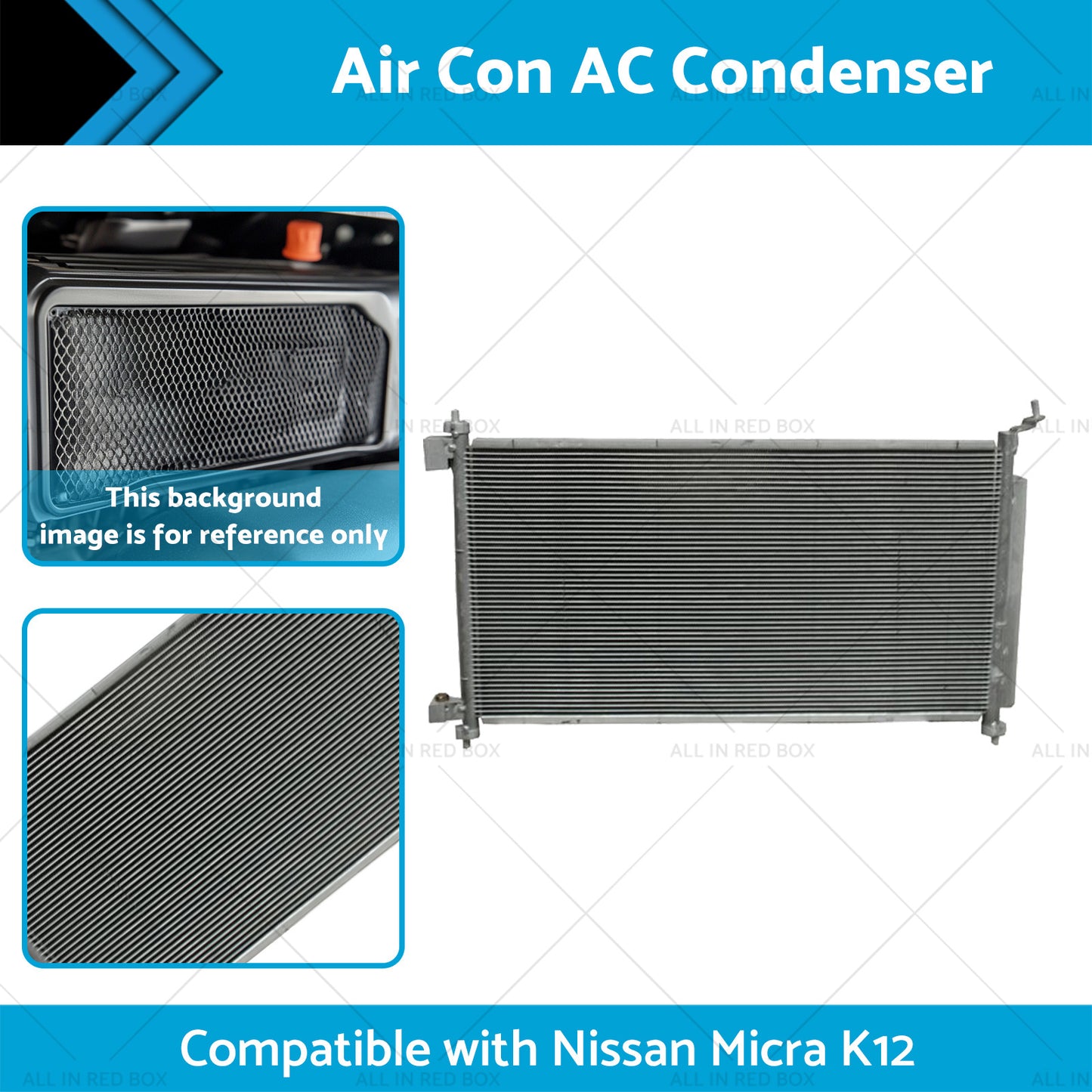 {{ Air Con AC Condenser Suitable for Nissan Micra K12 07/2007-08/2010 650mm 16mm }} - Buy Car Parts Online at {{ Kaka Auto Parts }}.