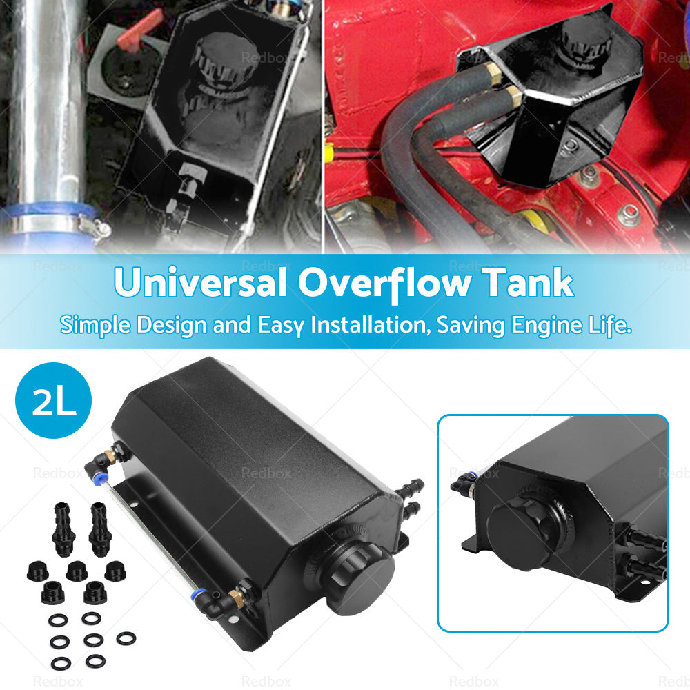 Universal 2L Coolant Radiator Overflow Recovery Water Tank Bottle Aluminum Black