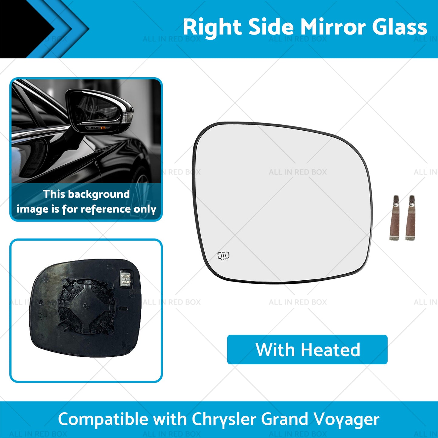 {{ Right Side Mirror Glass Suitable for Chrysler Grand Voyager 08-15 Heated Convex }} - Buy Car Parts Online at {{ Kaka Auto Parts }}.