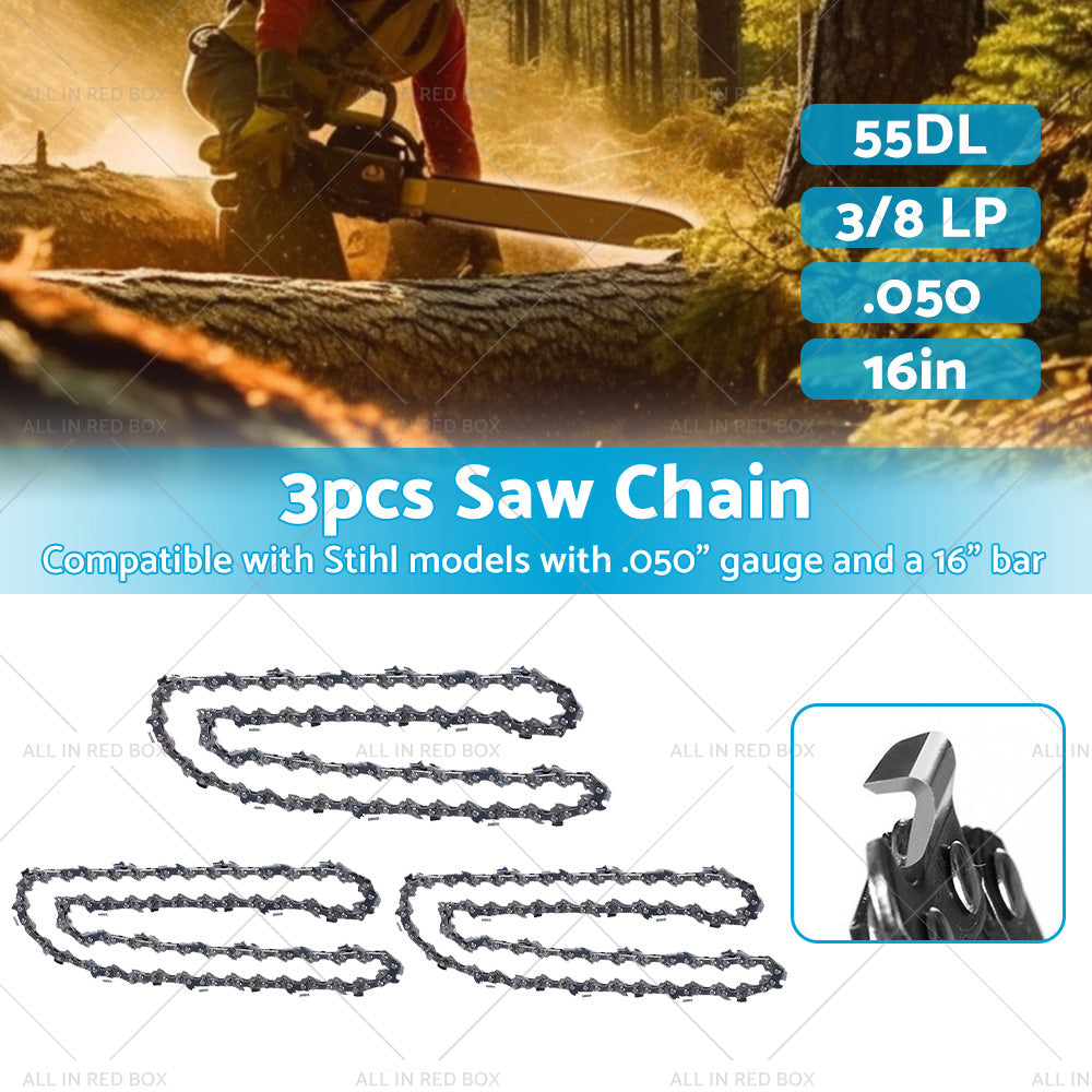 3PCS Chainsaw Chain 16 inch 3 or 8 LP. 050 55DL Suitable for Stihl. 050 Gauge 16 inch bar