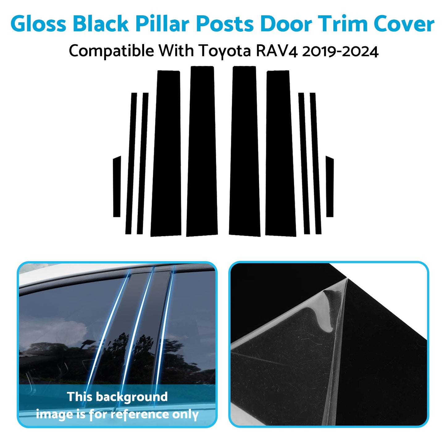 Gloss Black Pillar Posts Door Trim Cover Suitable For Toyota RAV4 2019-2024