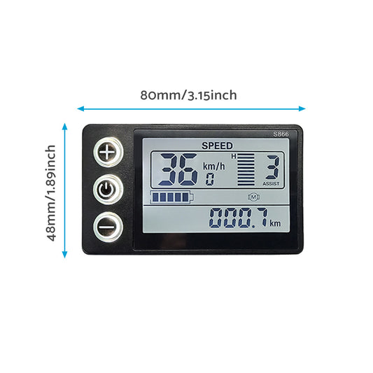 LCD Display Suitable For Electric Bike S866 24V/36V/48V ¡§C Waterproof Plug Fit For Ebike & Scooter
