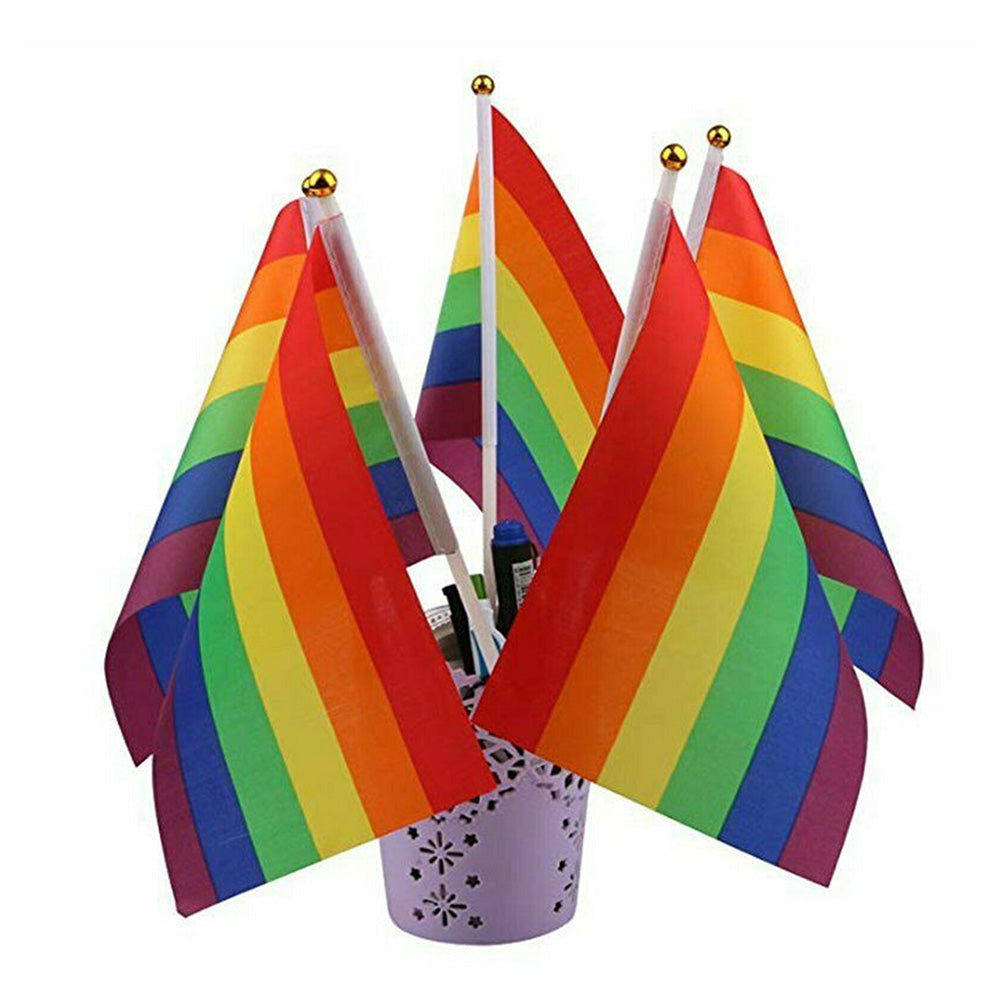 100x Small Rainbow Pride Flags Suitable For Gay, Lesbian & LGBT – 14x21cm Mini Hand Waving Flags
