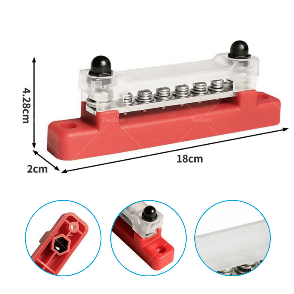 1 Red and 1 black Bus Bar Power Distribution Terminal Block 6 Way 12V 150A Rated