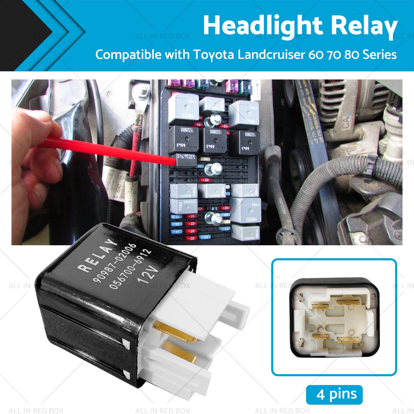 {{ Headlight Relay 12V 4 Pins 90987-02006 Suitable For Toyota Landcruiser 60 70 80 }} - Buy Car Parts Online at {{ Kaka Auto Parts }}.
