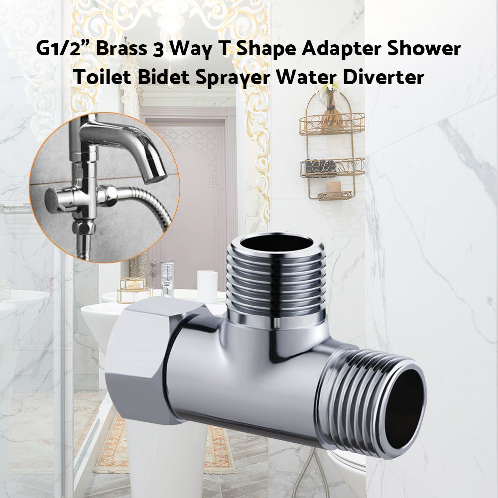 T Connector Toilet Bidet G1/2 3 Way Brass Chrome Diverter T Adapter AU