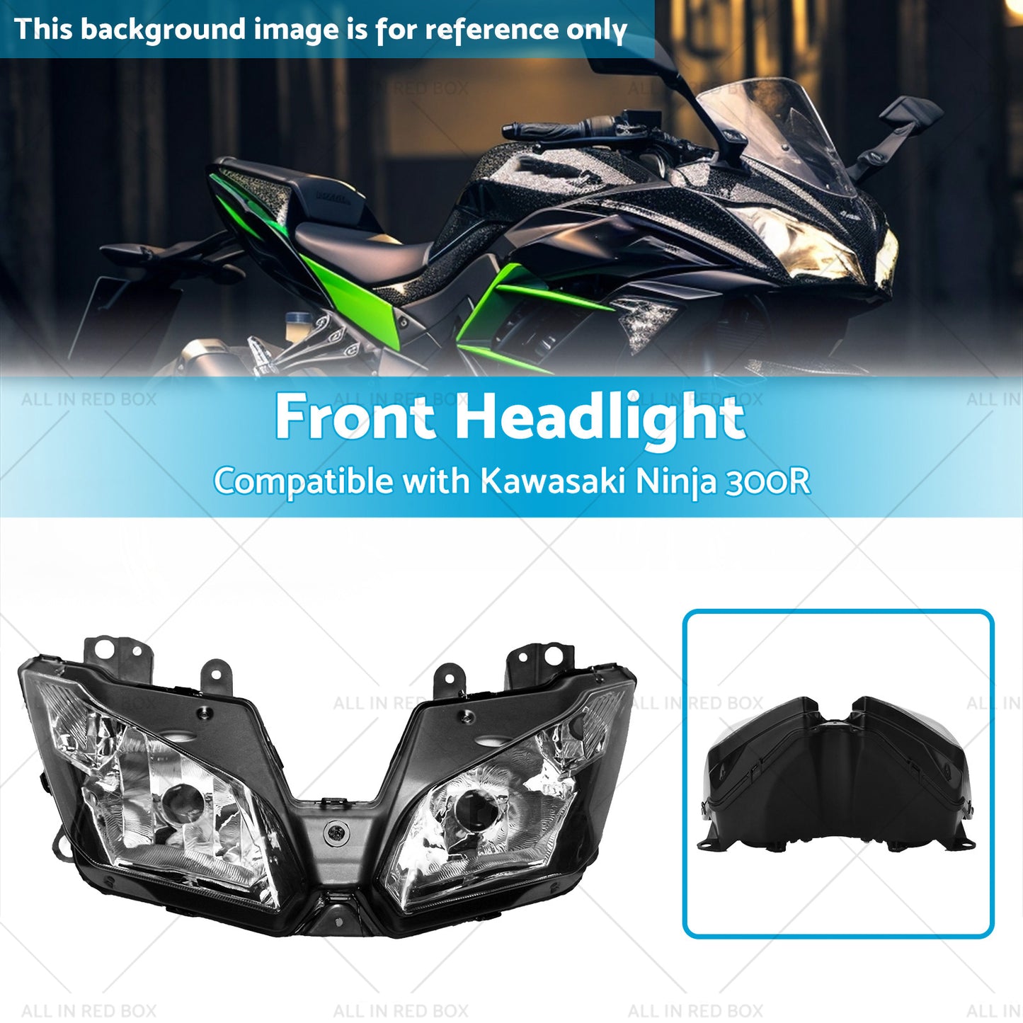 {{ Front Headlight Headlamp Assembly Suitable for Kawasaki Ninja 300R 2013-2018 }} - Buy Car Parts Online at {{ Kaka Auto Parts }}.