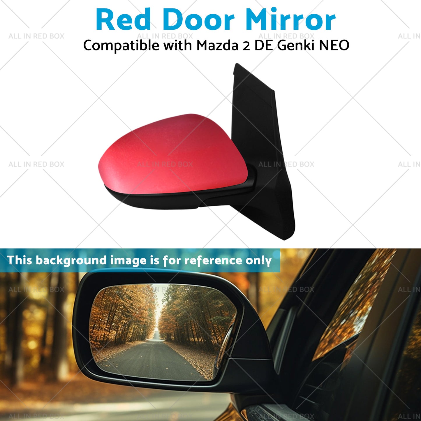 {{ Left Side Red Door Mirror Suitable for Mazda 2 DE NEO MAXX Genki 2007-2014 }} - Buy Car Parts Online at {{ Kaka Auto Parts }}.