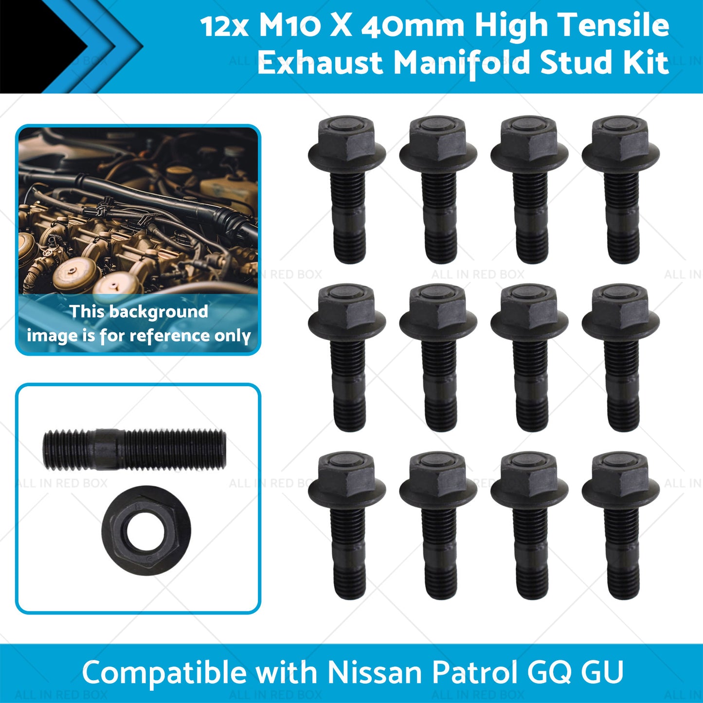 {{ M10 X 40mm 12x High Tensile Exhaust Manifold Stud Kit Suitable for TD42 GQ GU }} - Buy Car Parts Online at {{ Kaka Auto Parts }}.