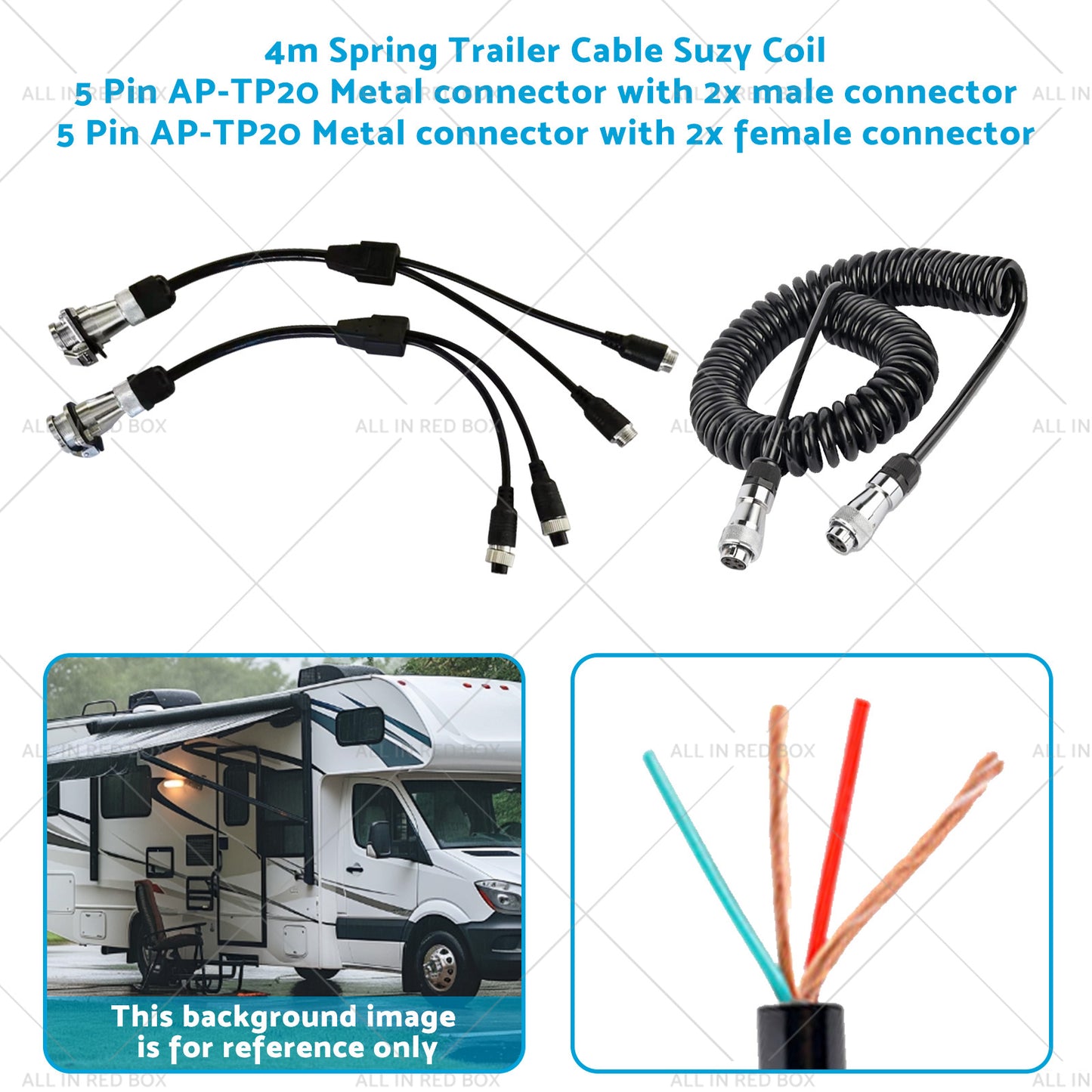 {{ Suitable For Caravan Truck Suzy Coil 2x 5pin Connector 4m to 4pin Towing Spring }} - Buy Car Parts Online at {{ Kaka Auto Parts }}.