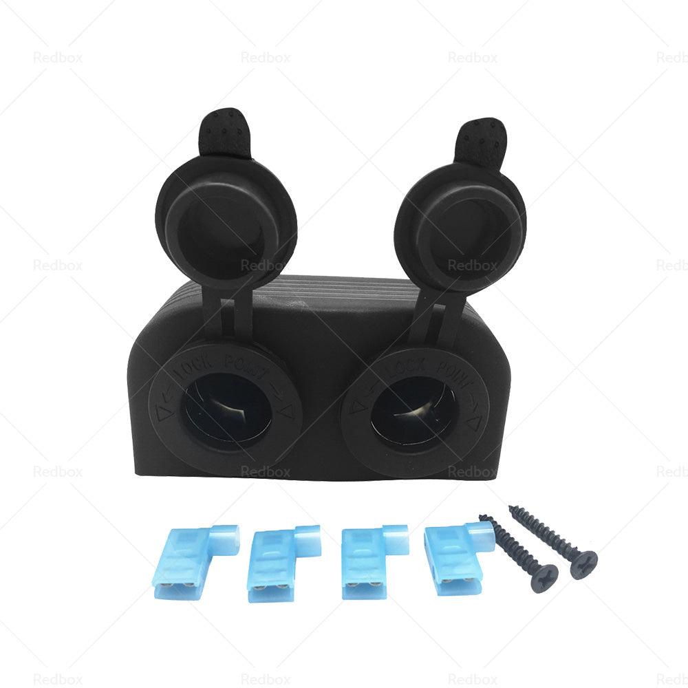 {{ 12V-24V DOUBLE SURFACE MOUNT DUAL POWER SOCKET BLACK Cigarette Boat Caravan RV }} - Buy Car Parts Online at {{ Kaka Auto Parts }}.