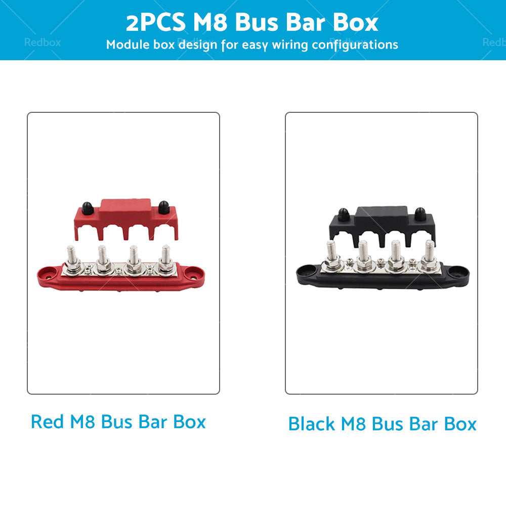 2PCS M8 4 Post 250A DC 48V Studs Bus Bar Power Distribution Box Terminal Block