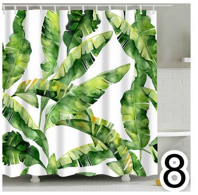 Bathroom Fabric Shower Curtain 12 Hook Set Water Resistant Tropical Plants Panel