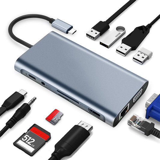 11-in-1 USB-C Hub Adapter with HDMI and USB 3.0 Ports Suitable For MacBook Pro & iPad Pro