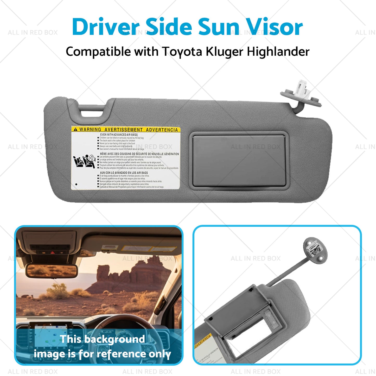 {{ Right Driver Side Sun Visor W Vanity Light SuitableFor Toyota Kluger 14-19 Gray }} - Buy Car Parts Online at {{ Kaka Auto Parts }}.