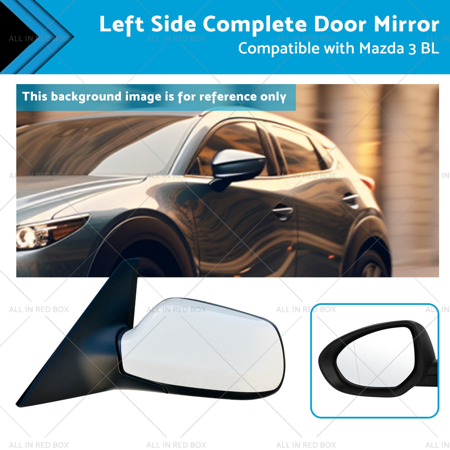 {{ Left Door Mirror Suitable for Mazda 3 BL 2009-2013 NO Indicator White }} - Buy Car Parts Online at {{ Kaka Auto Parts }}.
