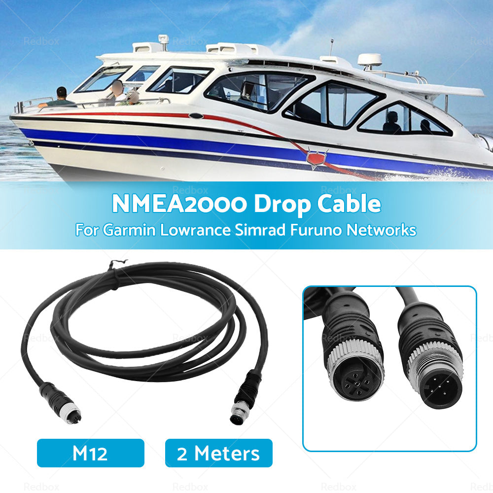 2m NMEA2000 Drop Cable Black 5-Core Female Straight Head to Male Straight Head