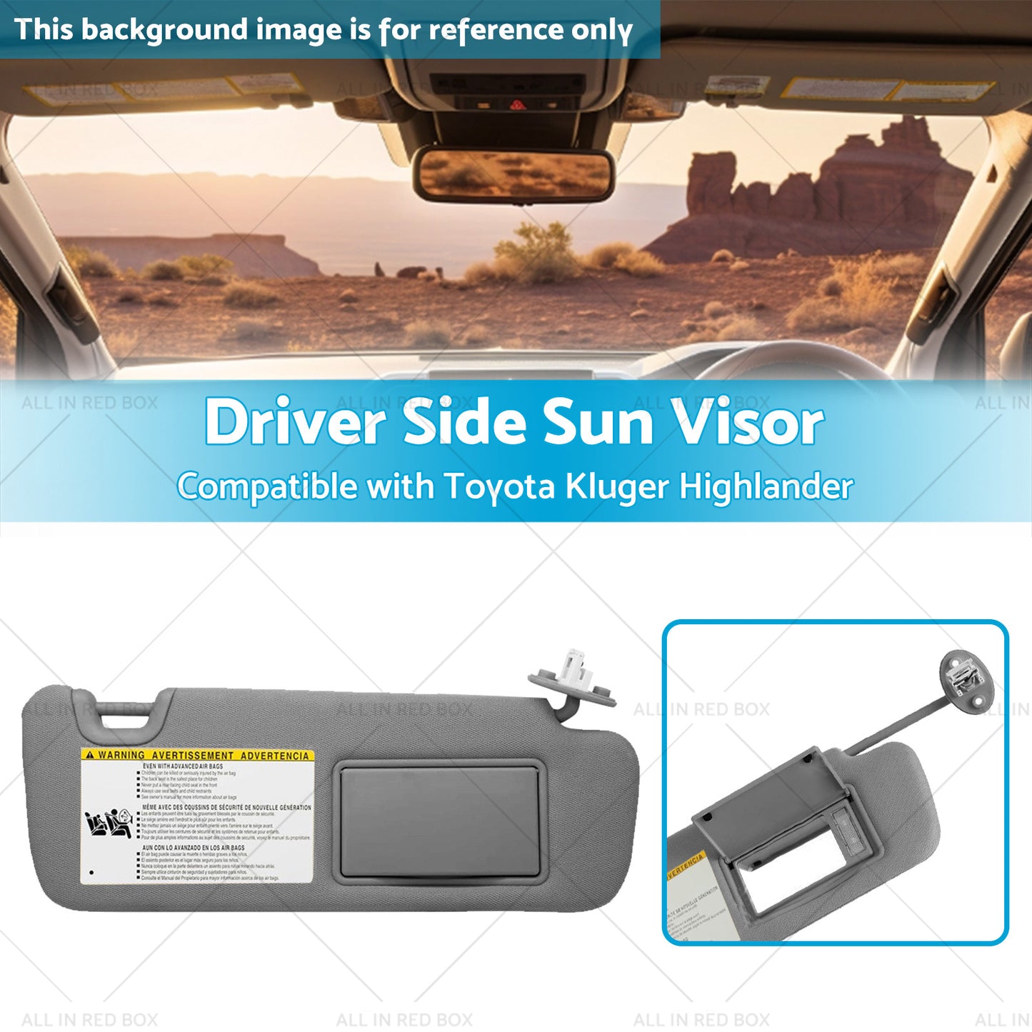 {{ Right Driver Side Sun Visor W Vanity Light SuitableFor Toyota Kluger 14-19 Gray }} - Buy Car Parts Online at {{ Kaka Auto Parts }}.