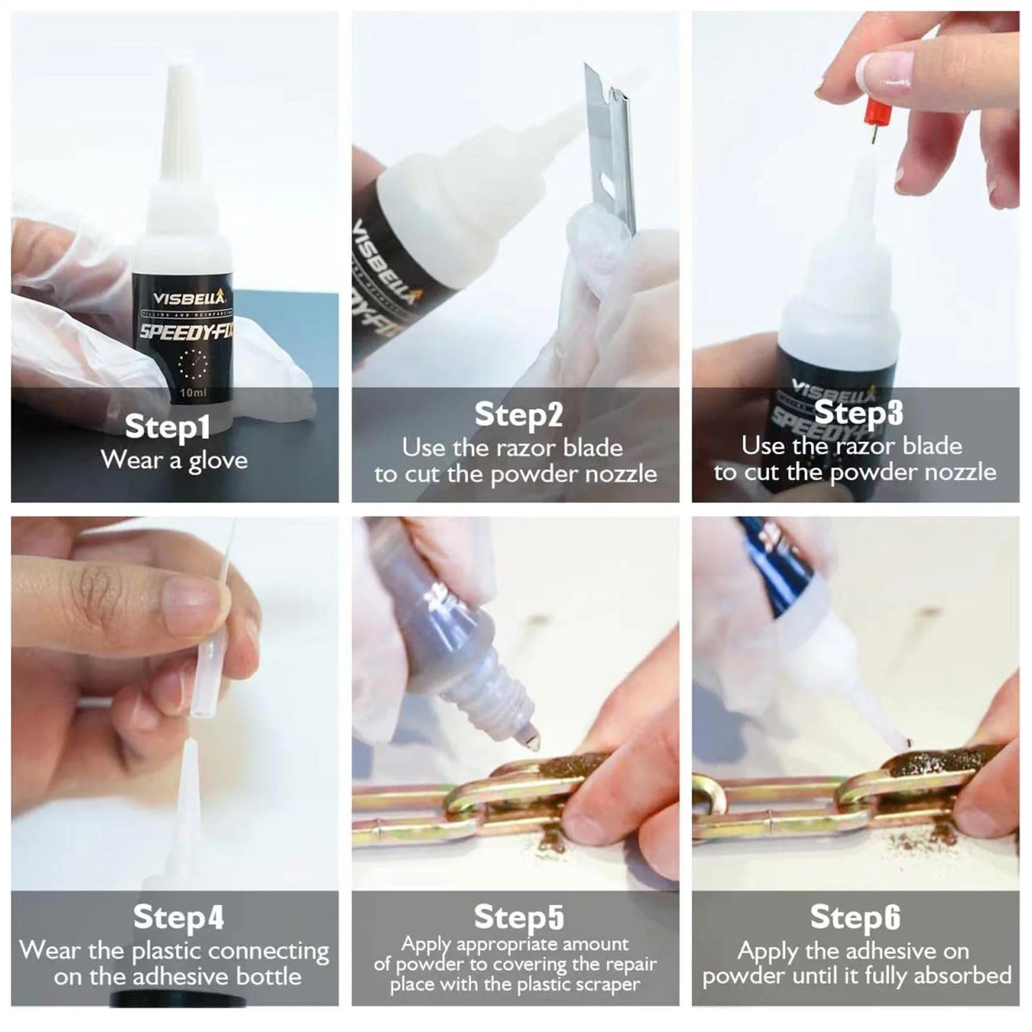 Visbella Strong Powder Adhesive Repair Kit – 7s Quick Bonding Glue for Multi-Surface Fixing