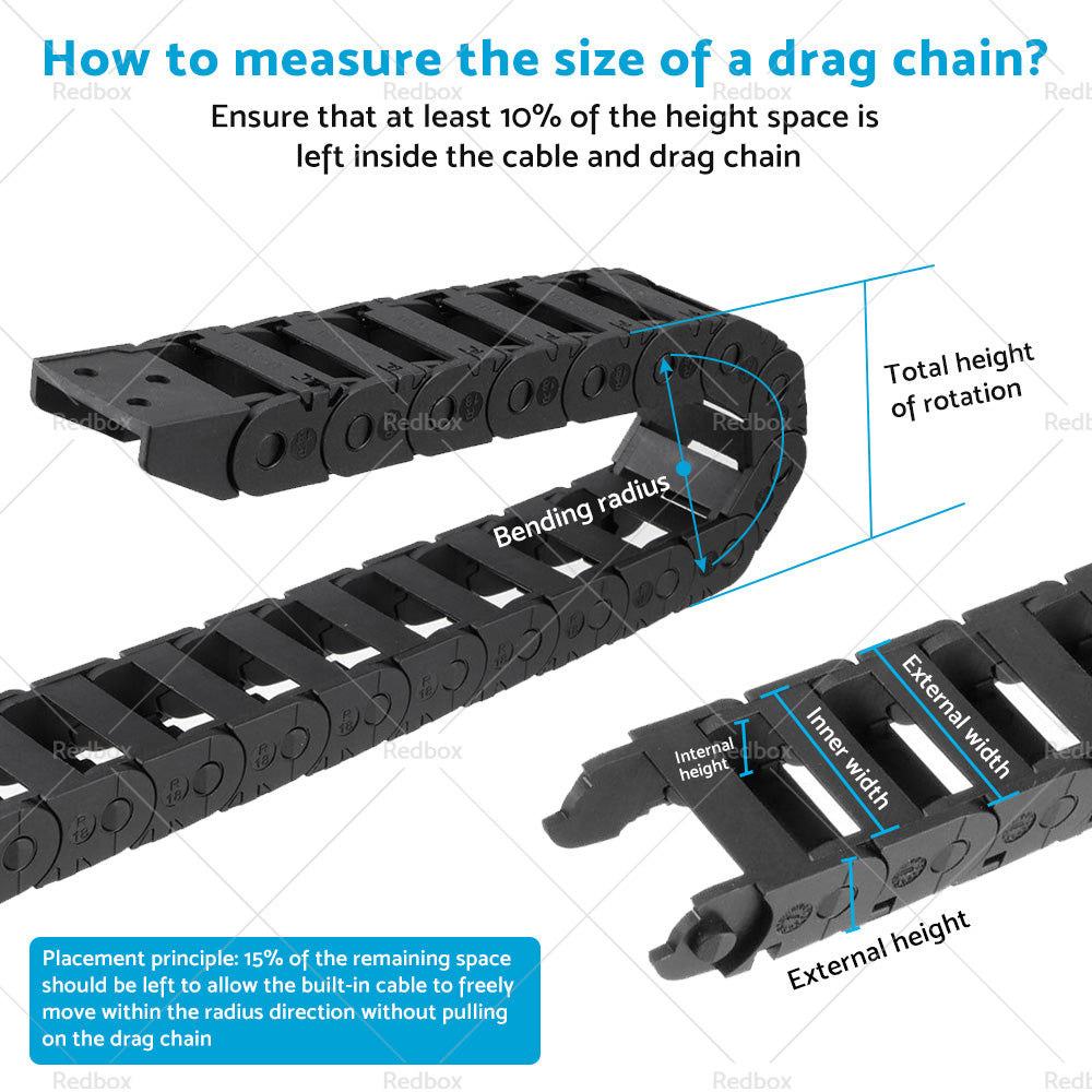 {{ 10mmX20mm 1Meter Drag Chain Cable Carrier Open Type with End Connectors Plastic }} - Buy Car Parts Online at {{ Kaka Auto Parts }}.