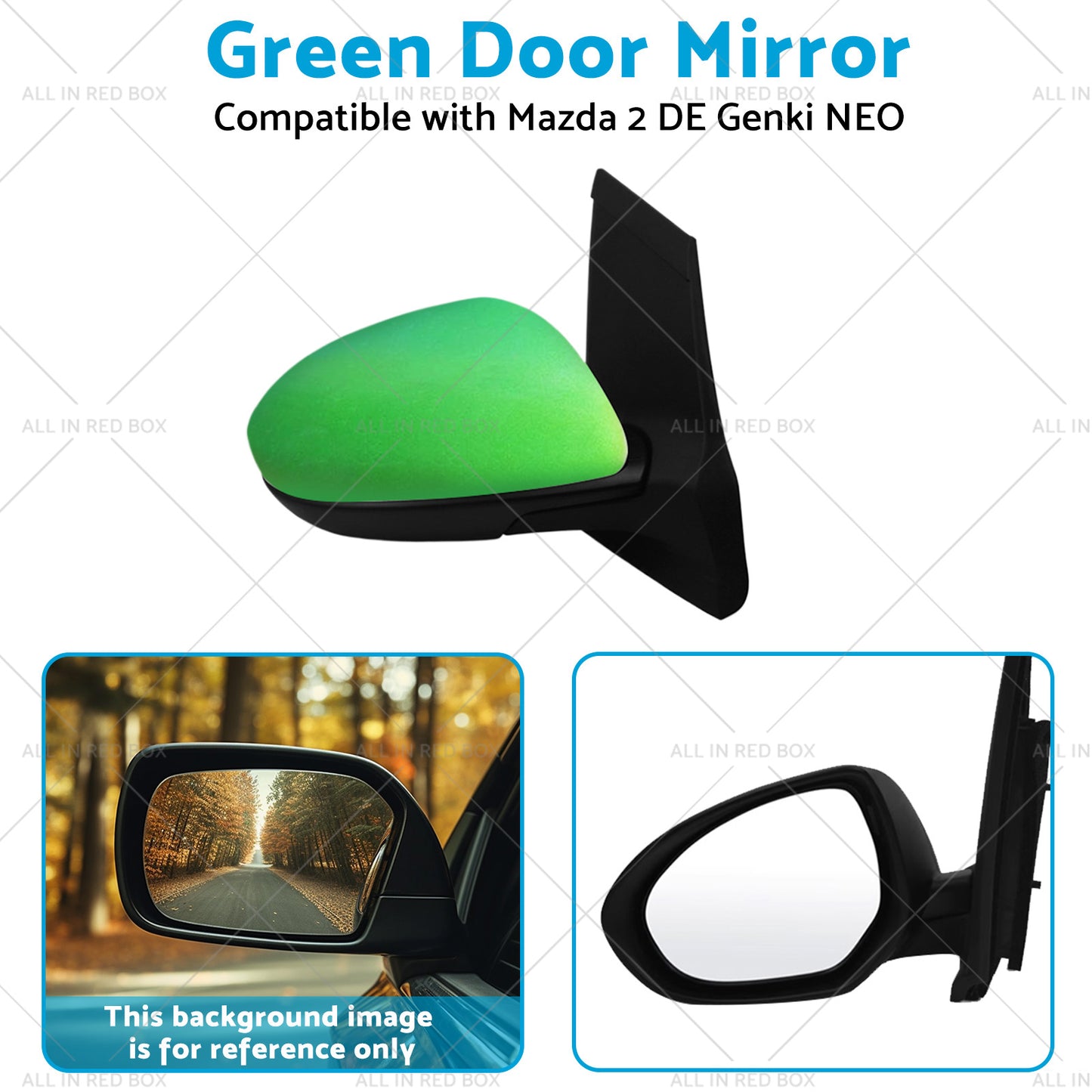 {{ Left Side Green Rearview Mirror Suitable for 2007-2014 Mazda 2 DE Genki NEO MAXX }} - Buy Car Parts Online at {{ Kaka Auto Parts }}.