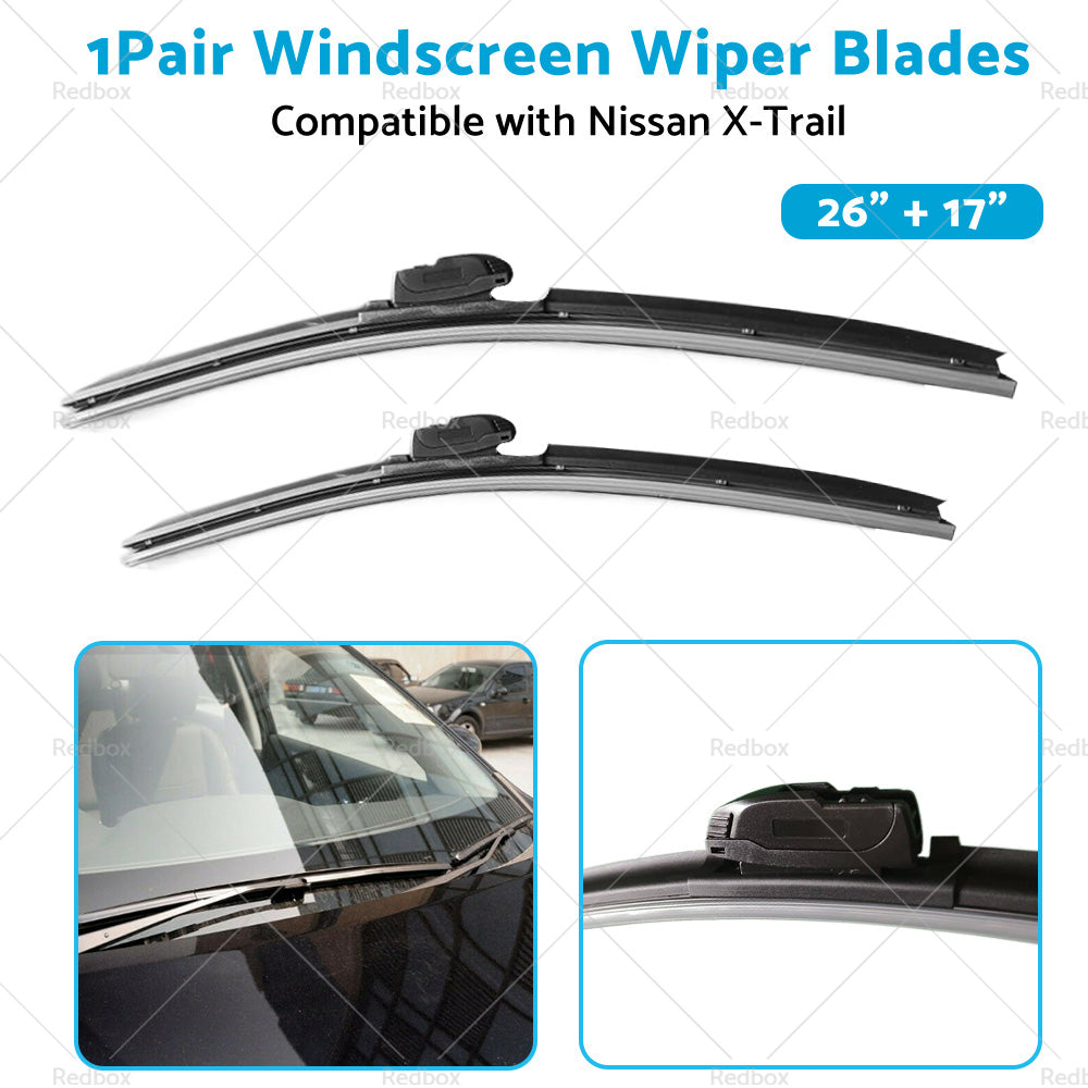 {{ Wiper Blades Suitable for Nissan X-Trail T32 2014-2022 Front Pair 26inch 17inch }} - Buy Car Parts Online at {{ Kaka Auto Parts }}.