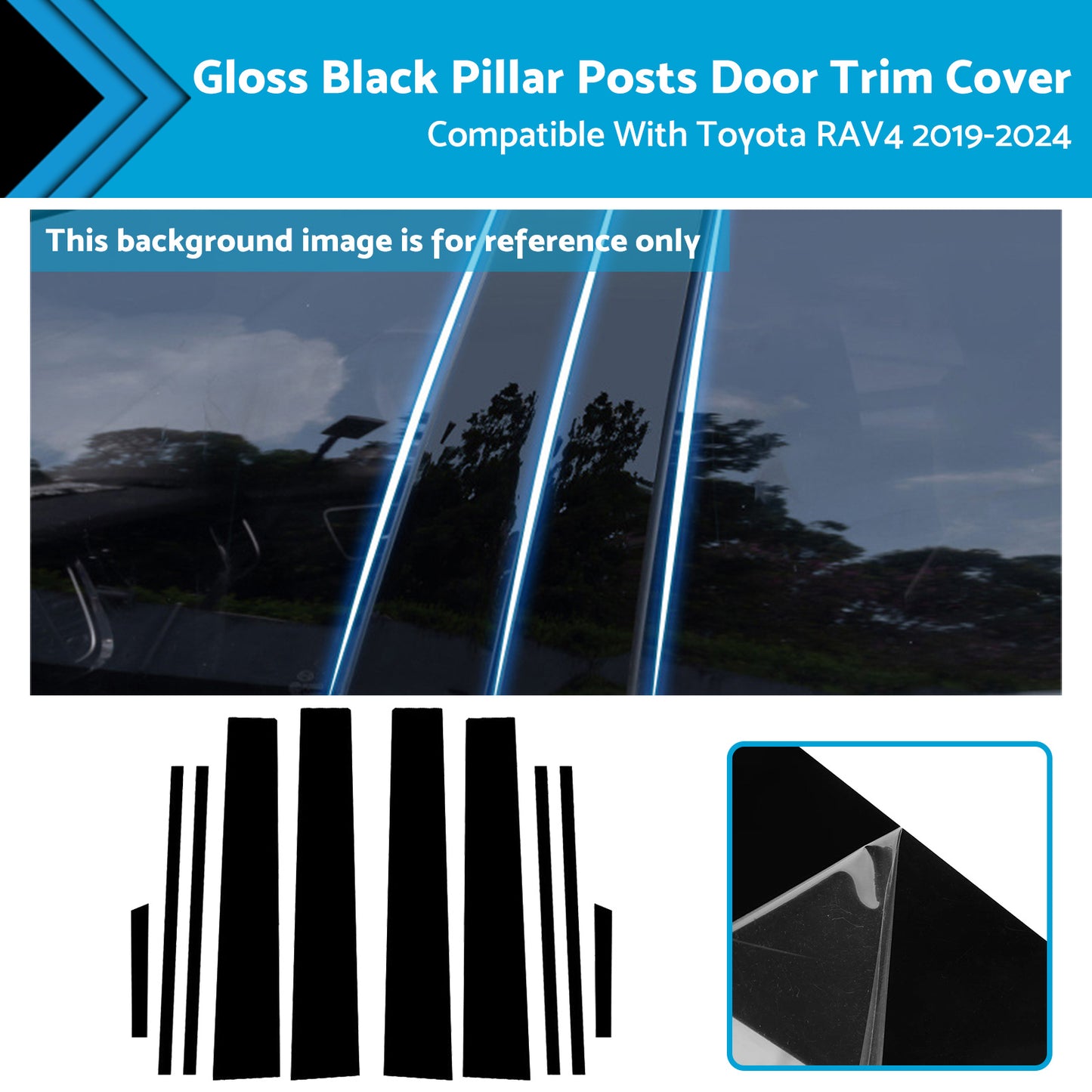 Gloss Black Pillar Posts Door Trim Cover Suitable For Toyota RAV4 2019-2024