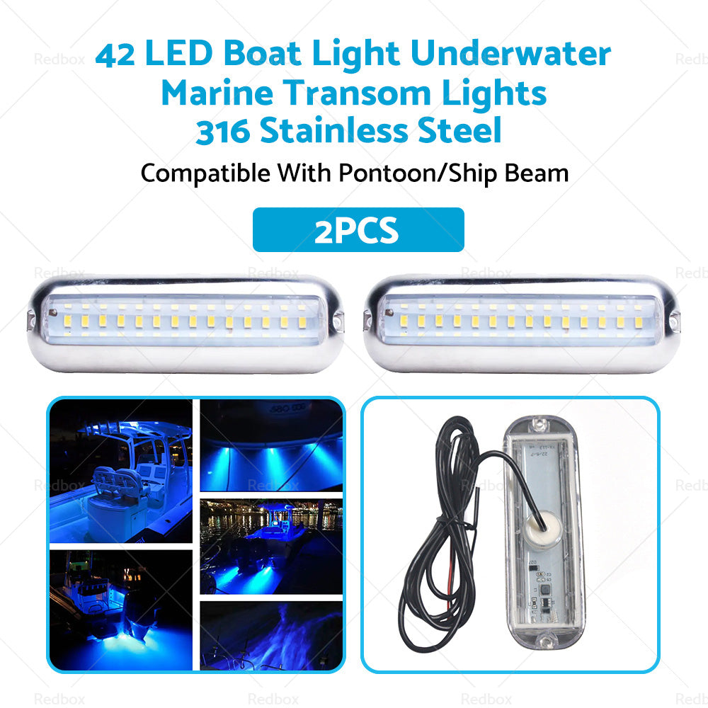 Pair 42LED Boat Light Stainless Steel Underwater Pontoon For Marine Boat Transom