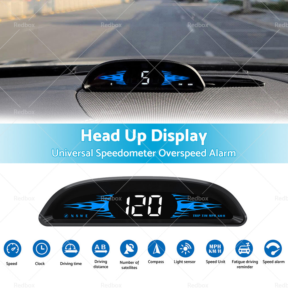 Car HUD Head Up Display LCD Digital GPS Speedometer Overspeed Alarm Universal